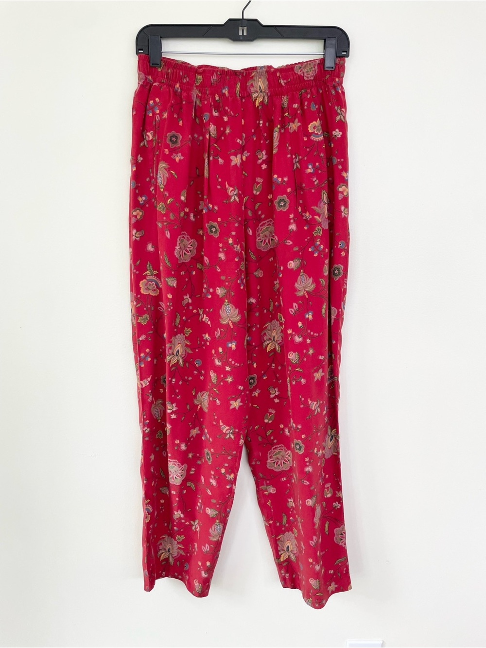 Vintage 100% Silk Floral Paisley Red Pants Liz Claiborne Collection M Medium